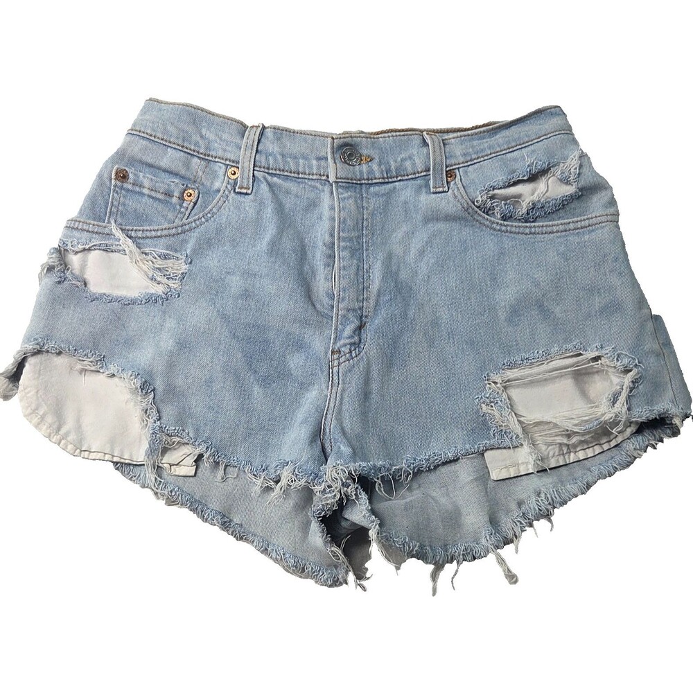 Levi's 550 Distressed Cutoff Denim Shorts Women's Light Wash Size 14 Frayed